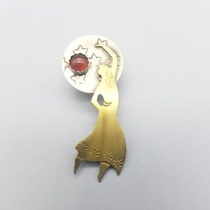 Vintage Lady Dancing with the Stars Red Stone Signed Pin